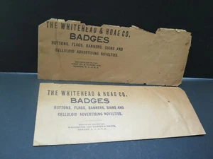 2 C 1898 WHITEHEAD HOAG CO. BADGE ENVELOPES 2 DIFFERENT ADDRESSES BUTTON MAKER - Picture 1 of 6