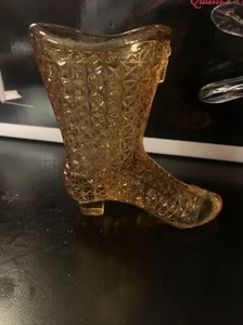 Vintage Amber Fenton Daisy & Button Glass Shoe Slipper Boot Heel with Tassel - Picture 1 of 2