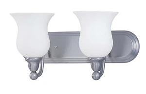 Brushed Nickel And Satin White Glass Energy Star 2 Light LED Bath Orig $165 - Picture 1 of 1