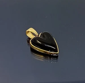 18K Gold Filled Stunning Italian Simulated Onyx 18ct GF Heart Pendant 20mm - Picture 1 of 9