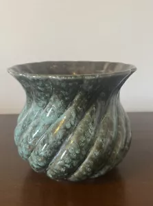 Vintage Haeger Kunstkeramik grün & türkis bespritzt gerippt Wirbel 6" Übertopf Topf USA - Bild 1 von 9