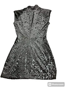 SHRINE GOTHIC SEXY VAMP SILVER VELVET PUNK FUTURE APOCALYPTIC TUNIC MINI DRESS - Picture 1 of 3
