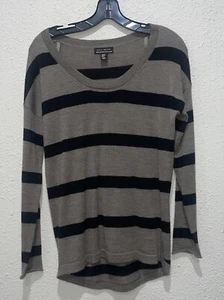 Willi Smith 100% Extra Fine Merino Wool Black/Tan Striped Sweater Size XS - Picture 1 of 5