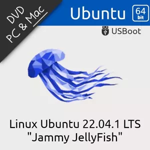 DISQUE DVD LINUX UBUNTU 22.04.1 JAMMY-JELLYFISH BOOTABLE DISC INSTALL & LIVE - Foto 1 di 12