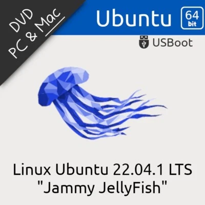 DISQUE DVD LINUX UBUNTU 22.04.1 JAMMY-JELLYFISH BOOTABLE DISC INSTALL & LIVE - Photo 1/4