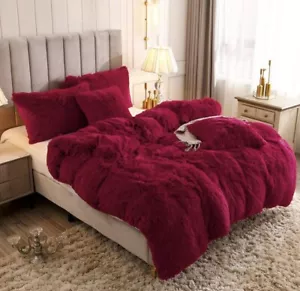 Luxurious Fluffy 1Pc Solid Duvet Cover Faux Fur Plush Shaggy Quilt Cover - Picture 1 of 4