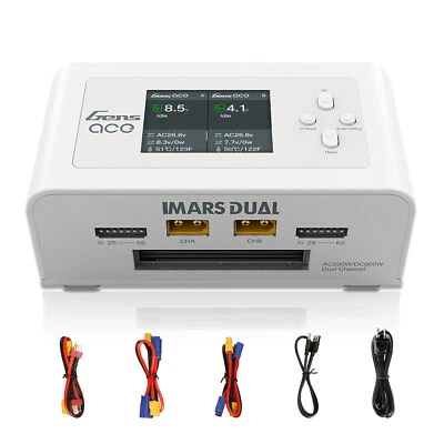 Gens Ace Imars Dual Channel AC200W/DC300W RC Lipo Battery Balance Charger White - Image 1 of 4