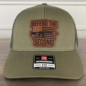 Cappello con toppa in pelle Defend The 2nd Emendment bandiera americana patriotica 2A verde/mimetico - Foto 1 di 5