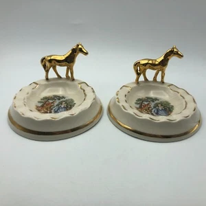 Horse Trinket Dish Ashtray Colonial Victorian Couple Scene Vintage Pair Figural - Picture 1 of 12