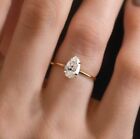 2.50 Ct Pear Cut Moissanite Lab Created 14K Yellow Gold Solitaire Proposal Ring