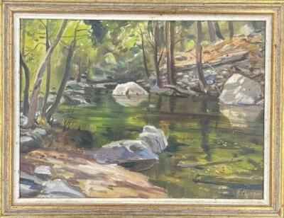 Pintura al óleo de George Cherepov (ruso-estadounidense 1909-1987) Landscape Creek Foto 1 de 4