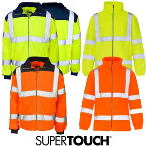 Hi Vis Viz Visibility Fleece Jacket Rain Patch Zip Safety Work Mens Warm Top - Picture 1 of 8
