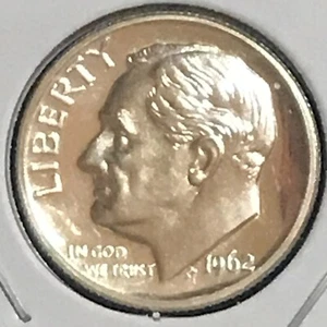 U.S. Roosevelt Dime Gemma Cameo PF 1962 - Foto 1 di 2