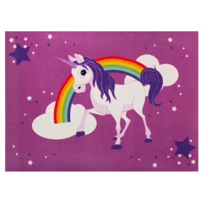 Einhorn Teppich Kinder Sterne Mädchen Spielteppich WASCHBAR Anti-Rutsch 95x133cm - Bild 1 von 4