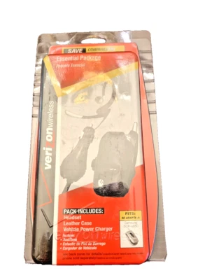 VERIZON WIRELESS ESSENTIALS PACKAGE-  HEADSET, LEATHER CASE , VEHICLE CHARGER - Image 1 of 2