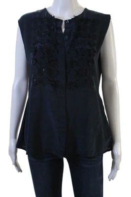 Blusa floral sin mangas Weekend Max Mara para mujer azul oscuro con botones talla L Foto 1 de 4