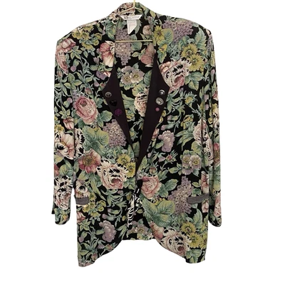 Blazer Melrose Vintage Floral Mujer Grande Negro Multicolor Declaración Blazer EE. UU. Foto 1 de 4
