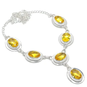 Yellow Citrine Gemstone 925 Sterling Silver Handmade Jewelry Necklace Size 18" - Picture 1 of 1