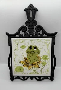 Vintage Sears Roebuck Neil The Frog Cast Iron Ceramic Tile Trivet Hanger - Picture 1 of 11