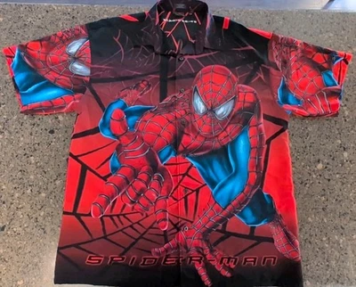 Vintage 2002 Spider Man Shirt All Over Print Button Up Marvel Size L Y2K  - Image 1 of 4