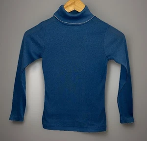 Vintage 70er 80er Garanimals Rollkragen blau Rundhalsausschnitt & Saum Nilpferd - Mädchen Gr. 12 - Bild 1 von 9