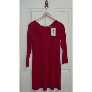 Trixxi Girl V-Back Long Sleeve Metallic Knit Holiday Dress in Tomato Red XL $48 - Picture 1 of 5