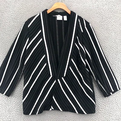 Blazer Chicos Mujer 1 EE. UU. Mediano Negro Blanco Rayas Frente Abierto Mantón Solapa Trabajo Foto 1 de 4