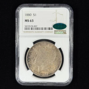 1880 1 $ MS63 NGC CAC Toned Morgan Silver Dollar - Lovely Rainbow Toning - Bild 1 von 2