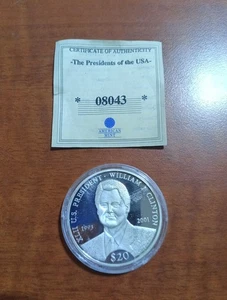 2001 Liberia $20 Presidents of USA George Bush Proof 999 Silver 1/20,000 COA 20g - Picture 1 of 2