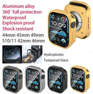 Metal+Tempered Glass Waterproof Case For Apple Watch S11 10 9 8 7 6 5 42-49mm - Picture 1 of 18