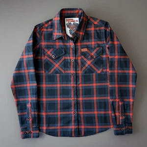 Camisa Dixxon Flannel Company Para Mujer Pequeña Gris Naranja The Pan Motocicleta Motociclista - Imagen 1 de 9