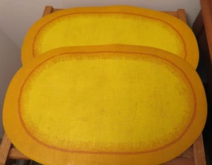 Set of 2 Vintage Vinyl Coated Placements Oval Gold Orange 18" x 11" - Picture 1 of 4