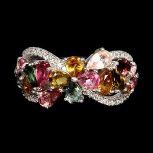 Anello in argento sterling 925 pera tormalina gemma naturale gioiello misura 6 - Foto 1 di 14