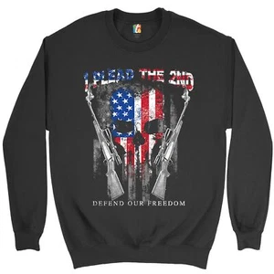 I Plead The 2nd Defend Our Freedom Sweatshirt American Flag Skull Face Crewneck - Picture 1 of 16