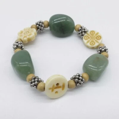 Green Aventurine Bead Bracelet Strength Courage Chakra Stone Boho 6.75" - Image 1 of 4
