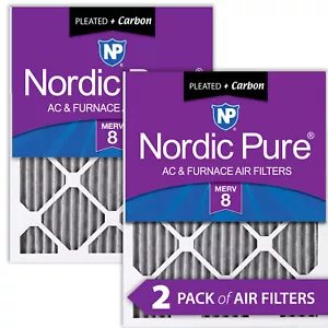 Nordic Pure 10x24x1 Furnace Air Filters MERV 8 Pleated Plus Carbon 2 Pack - Picture 1 of 6