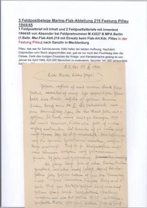 Dt. Correo de campaña 2. GM, Carta del 29/10/1944 desde la fortaleza de Pillau (10544) - Imagen 1 de 1