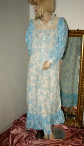 Langes Vintage Nachtkleid * Negligee * Nachthemd hellblau Spitze VOLANT 40/42 M - Bild 1 von 6