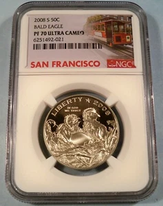 2008-S 50c NGC PR70UCAM BALD EAGLE PROOF COMMEMORATIVE HALF DOLLAR PF PR 70 DC - Picture 1 of 3