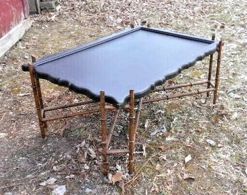 VINTAGE MID CENTURY REGENCY METAL BAMBOO COFFEE TABLE WITH SHAPED TOP Cover