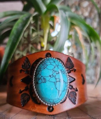 Armreif Vintage Leder Türkis Little Big Horn Armband Vintage Boho Schmuck - Bild 1 von 4