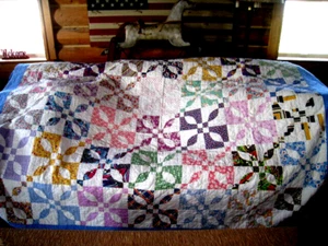 Vintage Quilt Hand Stitched Feed Sack, Hawaiian, Plus Fabrics 58x80~REDUCED!! - Picture 1 of 17