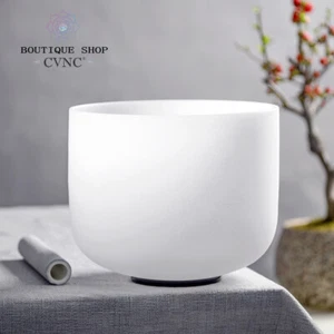 CVNC 440Hz 8" High C Root Chakra Frosted Quartz Crystal Singing Bowl Sound Heal - Picture 1 of 7