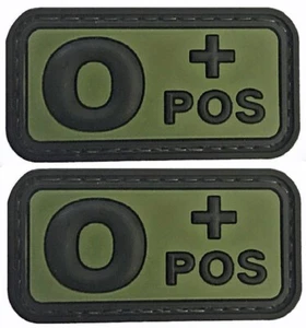 Blood Type O+ Positive PVC RUBBER MORALE PATCH - 2PC Hook Backing 2" X 1" - Picture 1 of 2