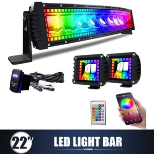 22" 120W RGB Curved LED Work Light Bar Combo Bumper Truck Offroad Driving Lamp - Picture 1 of 8