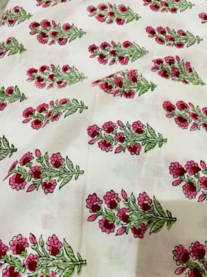 100% Indian Cotton Fabric Hand Block Print Floral Craft Sewing Fabric By The Yd - Image 1 of 4