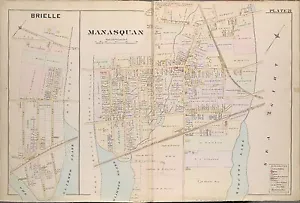 1889 BRIELLE MANASQUAN MONMOUTH COUNTY NEW JERSEY STOCKTON LAKE PLAT ATLAS MAP - Picture 1 of 4