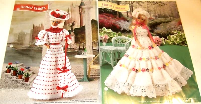 Lot of 2 Crochet Fashion Doll Dress Patterns - Dotted Delight & Floral Fantasy - Image 1 of 4