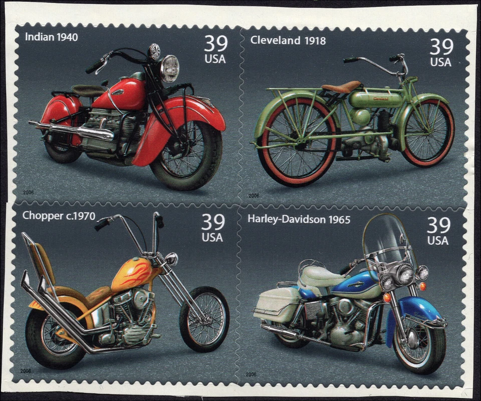 US Scott #4088a (4085-4088), Motorcycles, Block of (4) 2006 39¢ Stamps, MNH - Image 1 of 1
