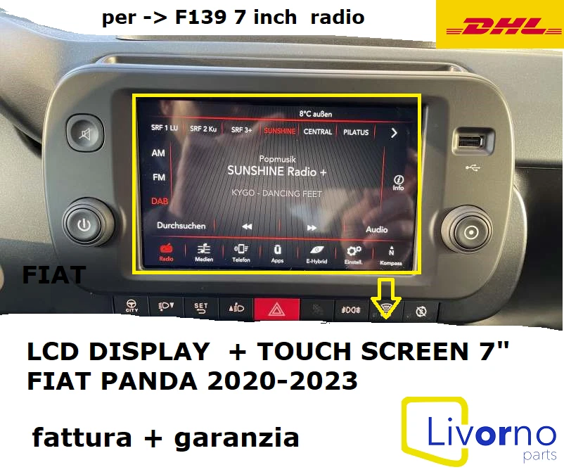 FIAT PANDA LCD DISPLAY + TOUCH SCHERMO 2020 - 2024 NUOVO  per radio F139 7inch - Immagine 1 di 2